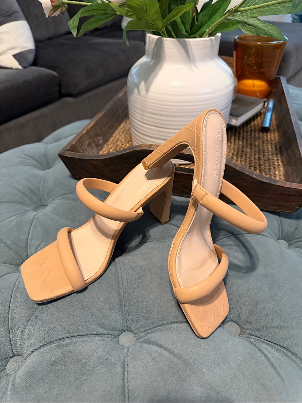 Block Heel Strappy Sandals in Tan - Women